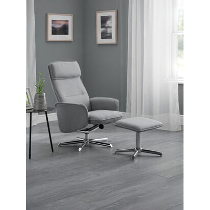 Aria Recliner Chair With Stool - Grey Linen