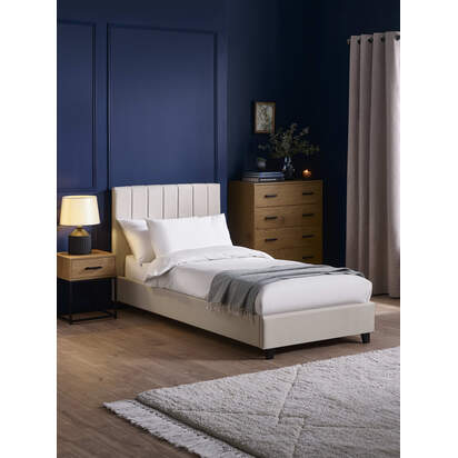 Aylen Oatmeal Faux Linen Upholstered 90cm Single Bed Frame