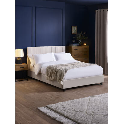 Aylen Oatmeal Faux Linen Upholstered 135cm Double Bed Frame