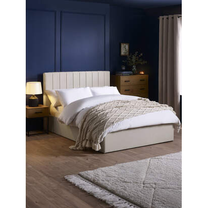 Aylen Oatmeal Faux Linen Upholstered 150cm King Size Ottoman Storage Bed Frame