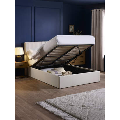 Aylen Oatmeal Faux Linen Upholstered 150cm King Size Ottoman Storage Bed Frame