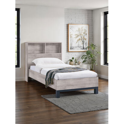 Bali 90cm Single Grey Oak Effect Bookcase Shelf Headboard Bed