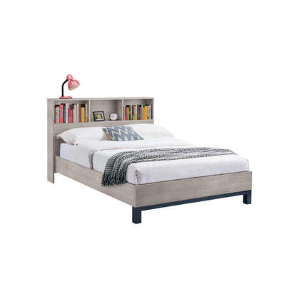Bali 150cm King Grey Oak Effect Bookcase Shelf Headboard Bed