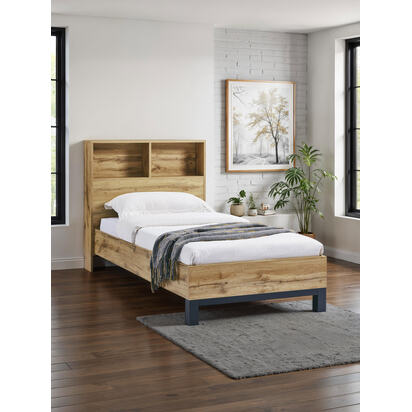 Bali 90cm Single Oak Effect Bookcase Shelf Headboard Bed