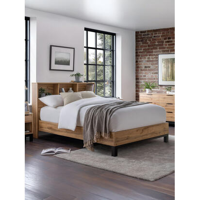 Bali 150cm King Oak Effect Bookcase Shelf Headboard Bed