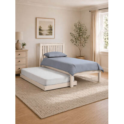 Barcelona 90cm Single White Bed with Hideaway pull-out Trundle