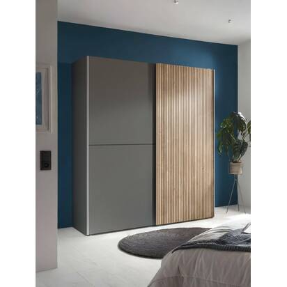 Berno Light Oak and Dark Grey Sliding 2 Door Wardrobe