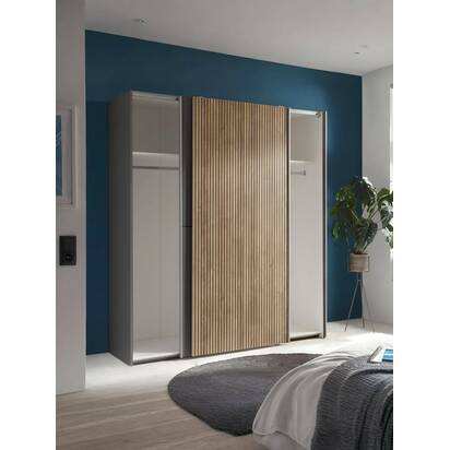 Berno Light Oak and Dark Grey Sliding 2 Door Wardrobe