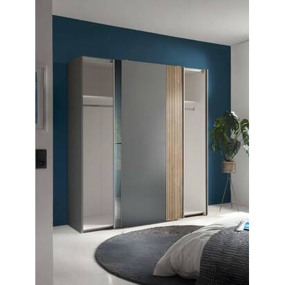 Berno Light Oak and Dark Grey Sliding 2 Door Wardrobe With Mirror
