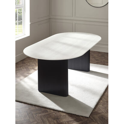 Bolivia 220cm White Stone Effect Oval Dining Table