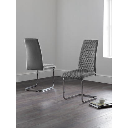 Set Of 4 Calabria Velvet Cantilever Chairs - Grey