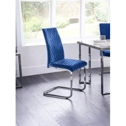 Set Of 4 Calabria Velvet Cantilever Chairs - Blue