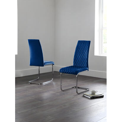 Set Of 4 Calabria Velvet Cantilever Chairs - Blue