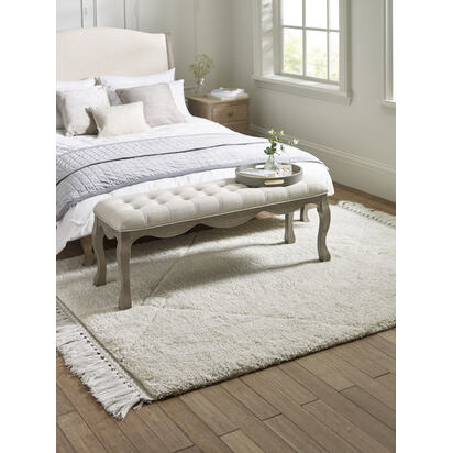 Camille Oatmeal Linen Upholstered Bench with French Style Legs