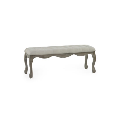 Camille Oatmeal Linen Upholstered Bench with French Style Legs