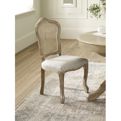 Set of 2 Camille Limed Oak Rattan Back Dining Chairs with French Style Legs