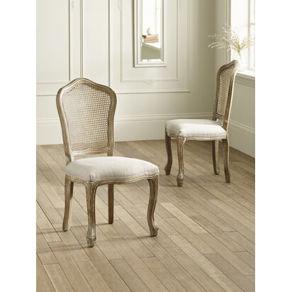 Set of 2 Camille Limed Oak Rattan Back Dining Chairs with French Style Legs