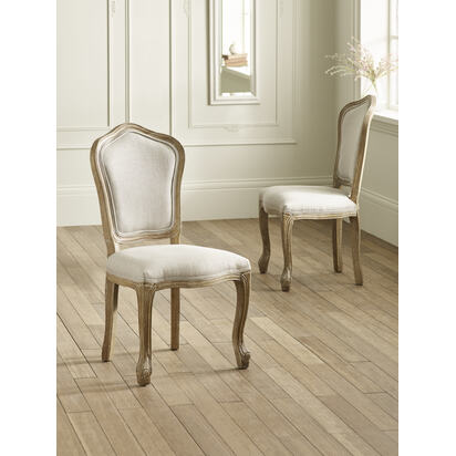 Set of 2 Camille Oatmeal Linen Upholstered Dining Chairs with French Style Legs