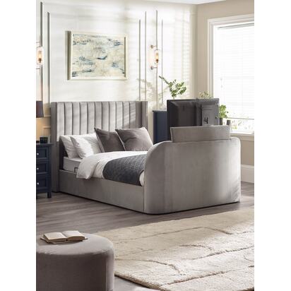 Clara 135cm Double Light Grey Velvet Lift-up Ottoman Storage TV Bed