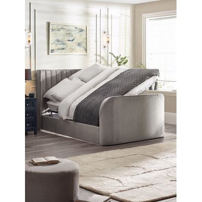 Clara 135cm Double Light Grey Velvet Lift-up Ottoman Storage TV Bed