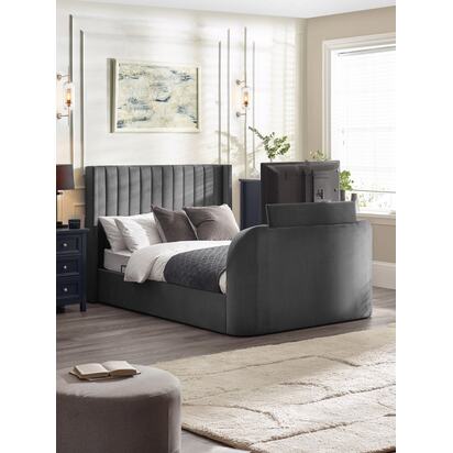 Clara 150cm King Dark Grey Velvet Lift-up Ottoman Storage TV Bed