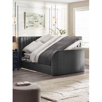 Clara 150cm King Dark Grey Velvet Lift-up Ottoman Storage TV Bed