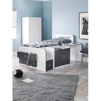 Cookie 90cm Black and White Midsleeper Cabin Bed with Desk