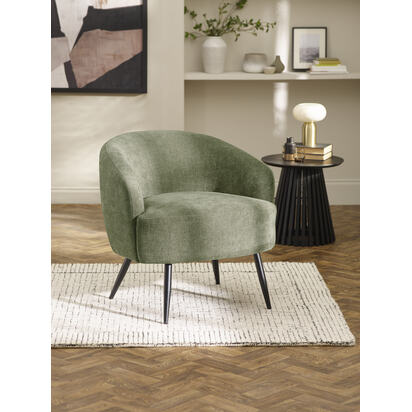Dahlia Olive Green Linen Upholstered Accent Chair with Black Metal Legs