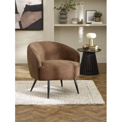 Dahlia Rust Brown Linen Upholstered Accent Chair with Black Metal Legs