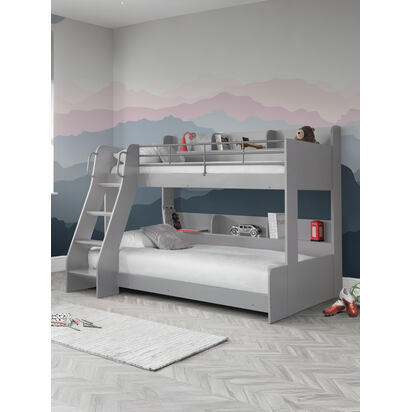 Domino Top 90cm Single Bottom 120cm Small Double Grey Triple Sleeper Bunk Bed