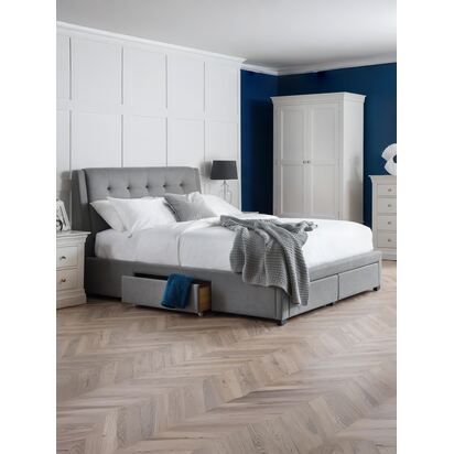 Fullerton 150cm King Grey Linen Style Fabric Storage Bed with 4 Drawers