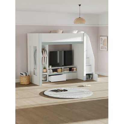 Gaia 90cm Single White Highsleeper Loft TV Bed with Storage