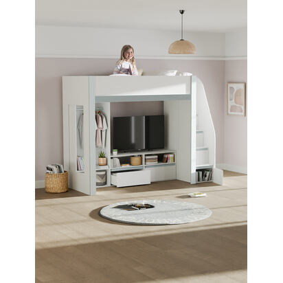 Gaia 90cm Single White Highsleeper Loft TV Bed with Storage