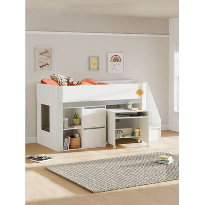 Gaia 90cm Single Midsleeper - White and Silver