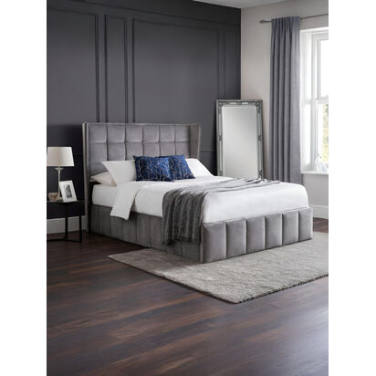 Gatsby 150cm King Grey Velvet Lift-up Ottoman Storage Bed
