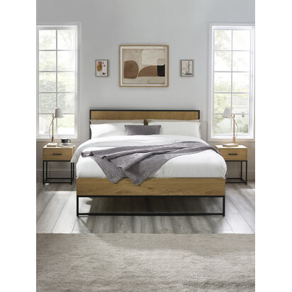 Harlow Oak/Black 135cm Double Bed Frame