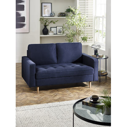Henrietta Deep Blue Linen Upholstered 2 Seater Sofa