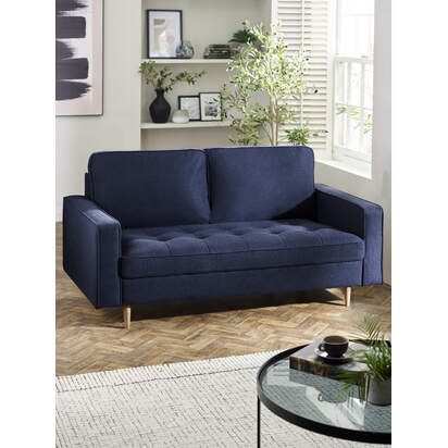 Henrietta Deep Blue Linen Upholstered 3 Seater Sofa