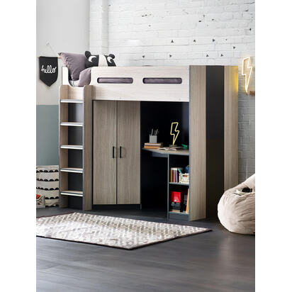 Hercules 90cm Single Light Wood Effect Highsleeper Loft Bed with Desk