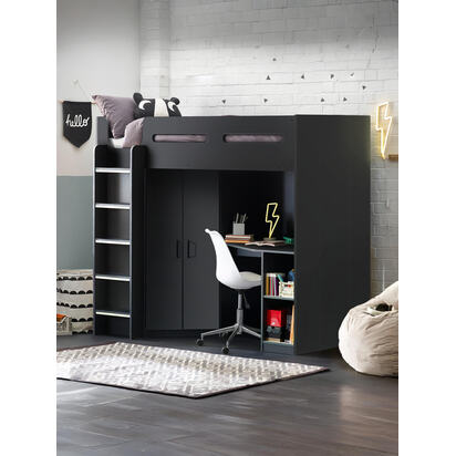 Hercules 90cm Single Anthracite Black Highsleeper Loft Bed with Desk