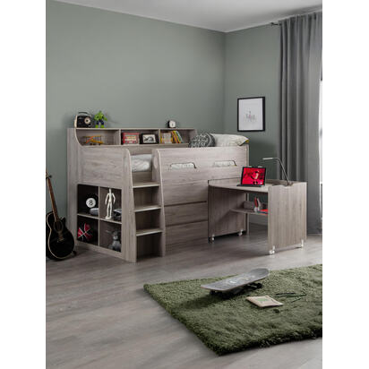 Jupiter 90cm Single Grey Oak Effect Midsleeper Cabin Bed with Desk