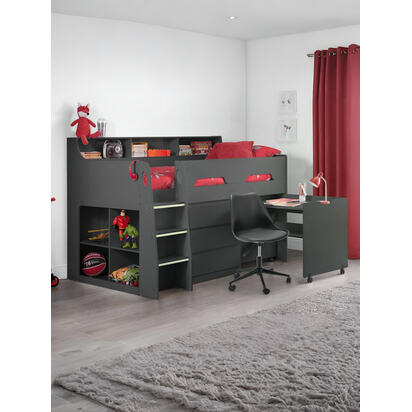 Jupiter 90cm Single Anthracite Black Midsleeper Cabin Bed with Desk