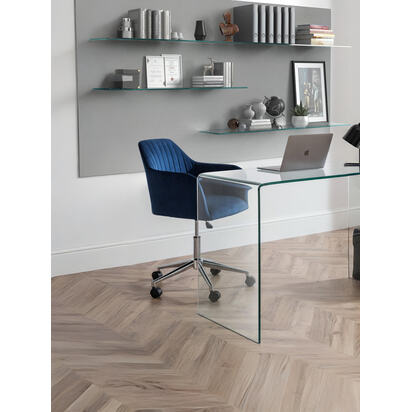 Kahlo Velvet Swivel Office Chair- Blue/Chrome