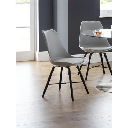 Set Of 2 Kari Dining Chairs - Grey Seat & Black Legs