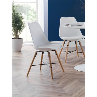 Set Of 2 Kari Dining Chairs - White Seat & Oak Legs