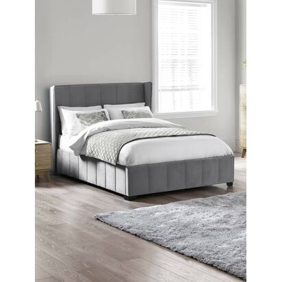 Katie Grey Velvet Upholstered 150cm Kingsize Bed