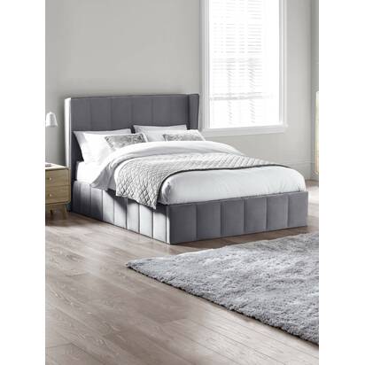 Katie Grey Velvet Upholstered 150cm Kingsize Ottoman Storage Bed