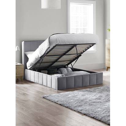 Katie Grey Velvet Upholstered 150cm Kingsize Ottoman Storage Bed
