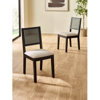 Knoxley Set of 2 Black Oak Rattan Back Dining Chairs