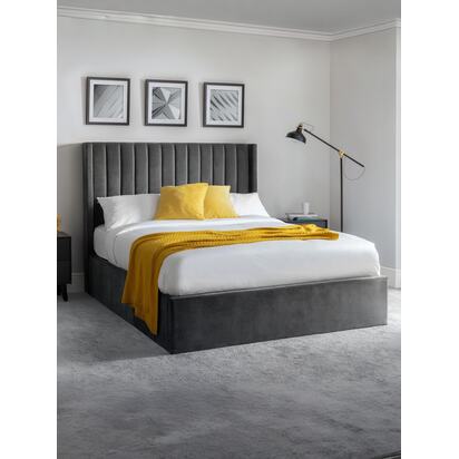 Langham 150cm King Grey Velvet Lift-up Ottoman Storage Bed